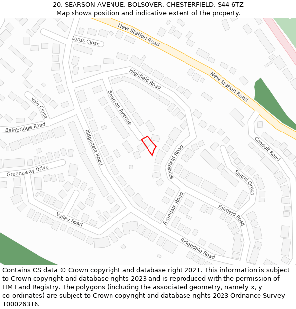 20, SEARSON AVENUE, BOLSOVER, CHESTERFIELD, S44 6TZ: Location map and indicative extent of plot