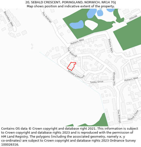20, SEBALD CRESCENT, PORINGLAND, NORWICH, NR14 7GJ: Location map and indicative extent of plot