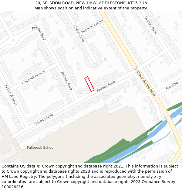 20, SELSDON ROAD, NEW HAW, ADDLESTONE, KT15 3HN: Location map and indicative extent of plot