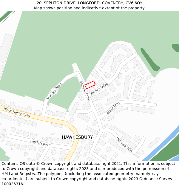 20, SEPHTON DRIVE, LONGFORD, COVENTRY, CV6 6QY: Location map and indicative extent of plot