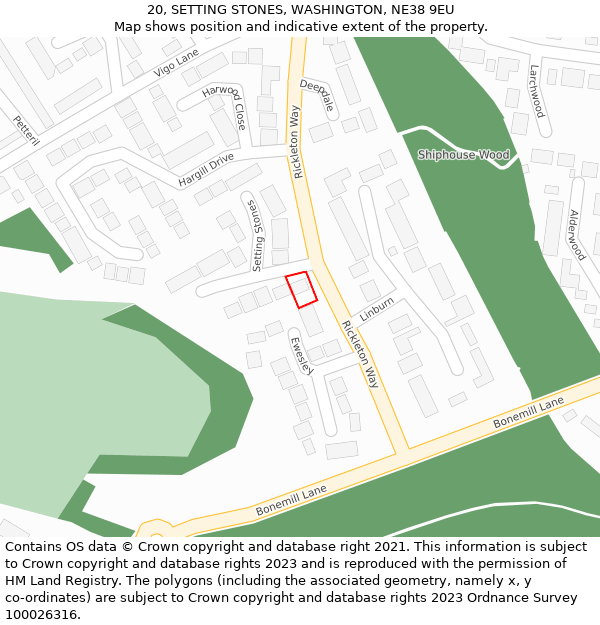 20, SETTING STONES, WASHINGTON, NE38 9EU: Location map and indicative extent of plot