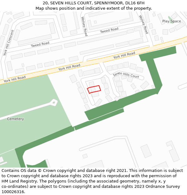 20, SEVEN HILLS COURT, SPENNYMOOR, DL16 6FH: Location map and indicative extent of plot