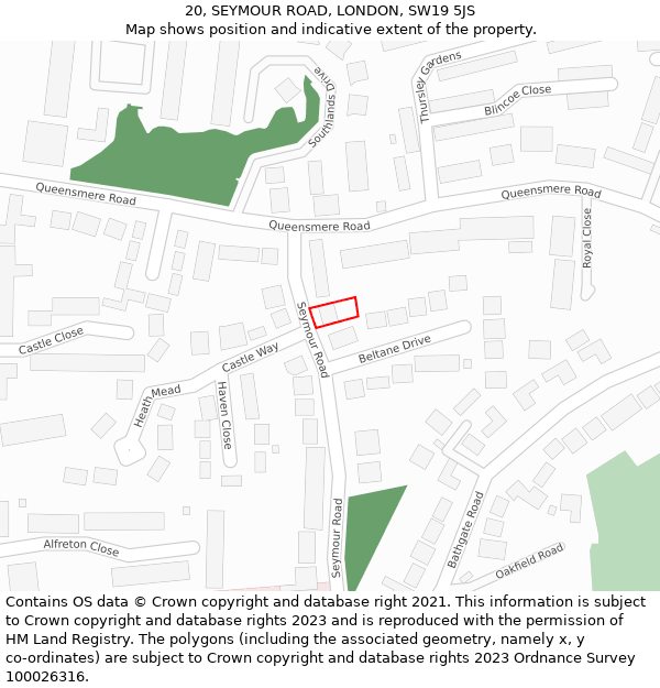 20, SEYMOUR ROAD, LONDON, SW19 5JS: Location map and indicative extent of plot