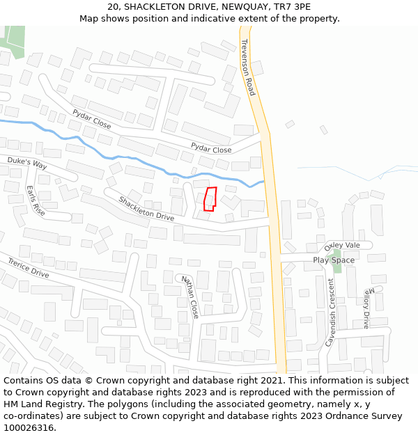 20, SHACKLETON DRIVE, NEWQUAY, TR7 3PE: Location map and indicative extent of plot