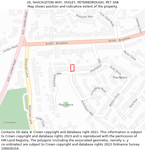 20, SHACKLETON WAY, YAXLEY, PETERBOROUGH, PE7 3AB: Location map and indicative extent of plot