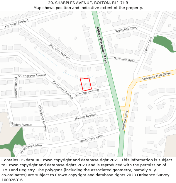 20, SHARPLES AVENUE, BOLTON, BL1 7HB: Location map and indicative extent of plot