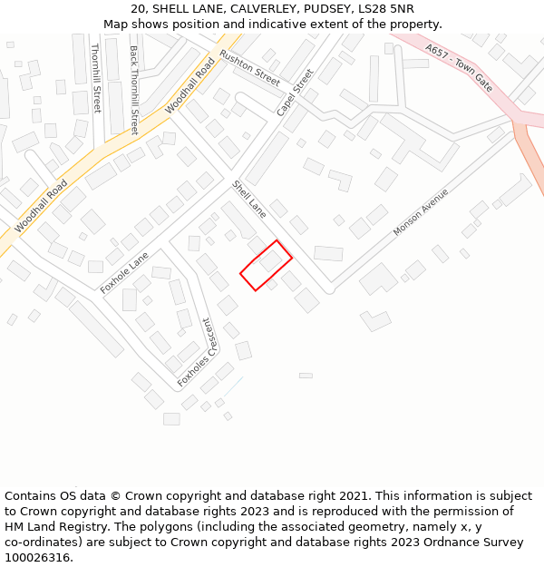 20, SHELL LANE, CALVERLEY, PUDSEY, LS28 5NR: Location map and indicative extent of plot