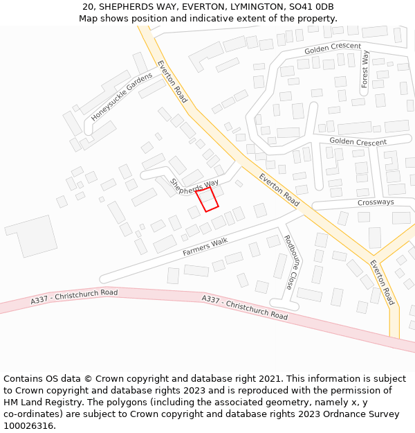 20, SHEPHERDS WAY, EVERTON, LYMINGTON, SO41 0DB: Location map and indicative extent of plot