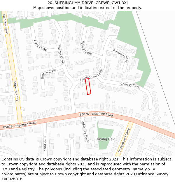 20, SHERINGHAM DRIVE, CREWE, CW1 3XJ: Location map and indicative extent of plot