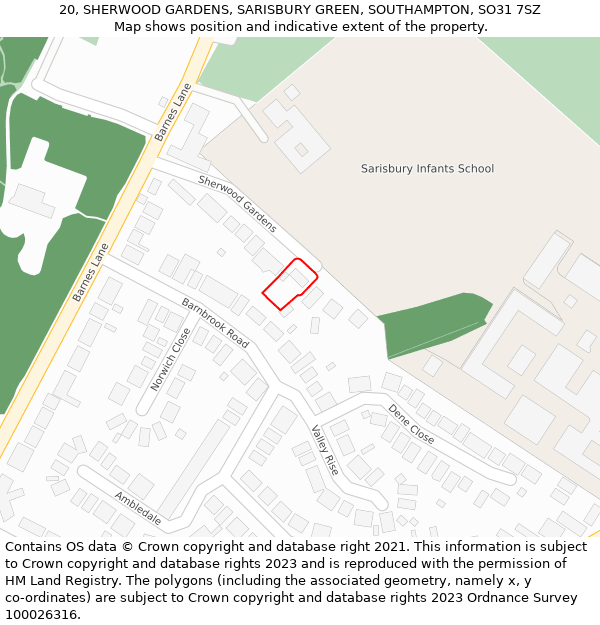 20, SHERWOOD GARDENS, SARISBURY GREEN, SOUTHAMPTON, SO31 7SZ: Location map and indicative extent of plot