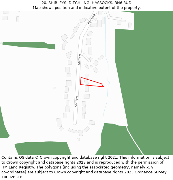 20, SHIRLEYS, DITCHLING, HASSOCKS, BN6 8UD: Location map and indicative extent of plot