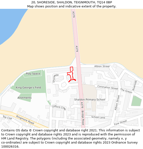 20, SHORESIDE, SHALDON, TEIGNMOUTH, TQ14 0BP: Location map and indicative extent of plot