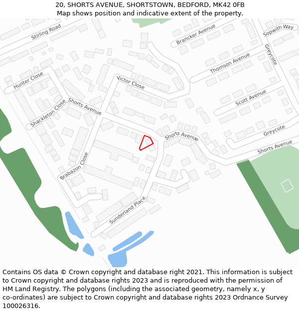 20, SHORTS AVENUE, SHORTSTOWN, BEDFORD, MK42 0FB: Location map and indicative extent of plot