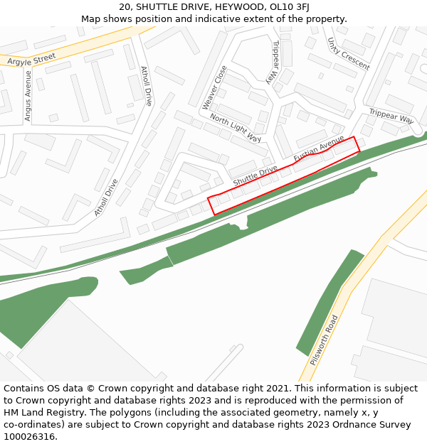 20, SHUTTLE DRIVE, HEYWOOD, OL10 3FJ: Location map and indicative extent of plot