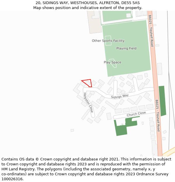 20, SIDINGS WAY, WESTHOUSES, ALFRETON, DE55 5AS: Location map and indicative extent of plot