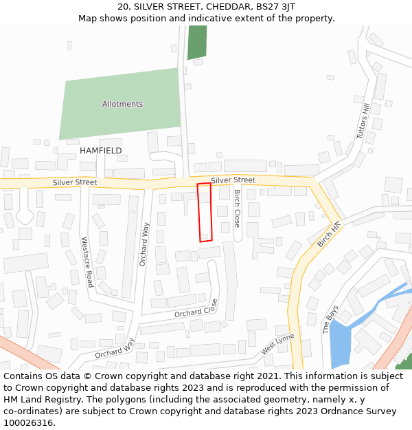 20, SILVER STREET, CHEDDAR, BS27 3JT: Location map and indicative extent of plot