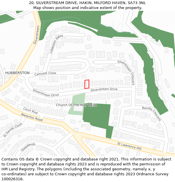 20, SILVERSTREAM DRIVE, HAKIN, MILFORD HAVEN, SA73 3NL: Location map and indicative extent of plot