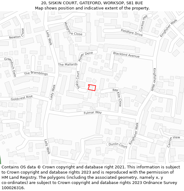 20, SISKIN COURT, GATEFORD, WORKSOP, S81 8UE: Location map and indicative extent of plot