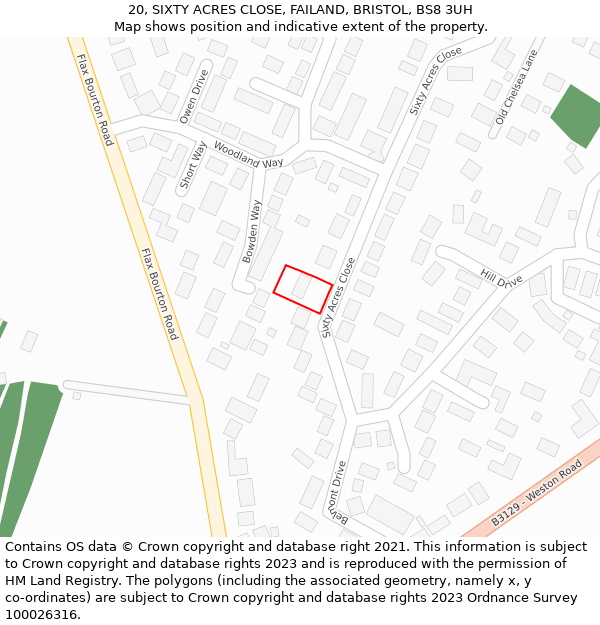 20, SIXTY ACRES CLOSE, FAILAND, BRISTOL, BS8 3UH: Location map and indicative extent of plot