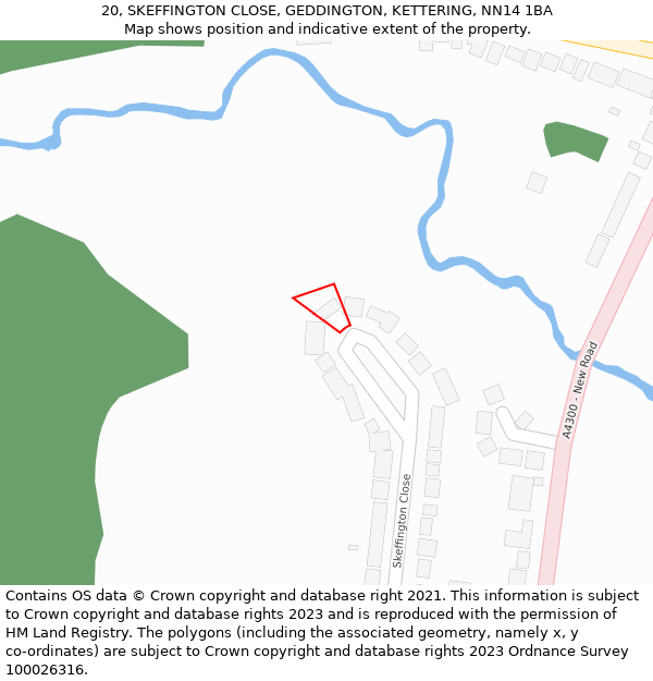 20, SKEFFINGTON CLOSE, GEDDINGTON, KETTERING, NN14 1BA: Location map and indicative extent of plot