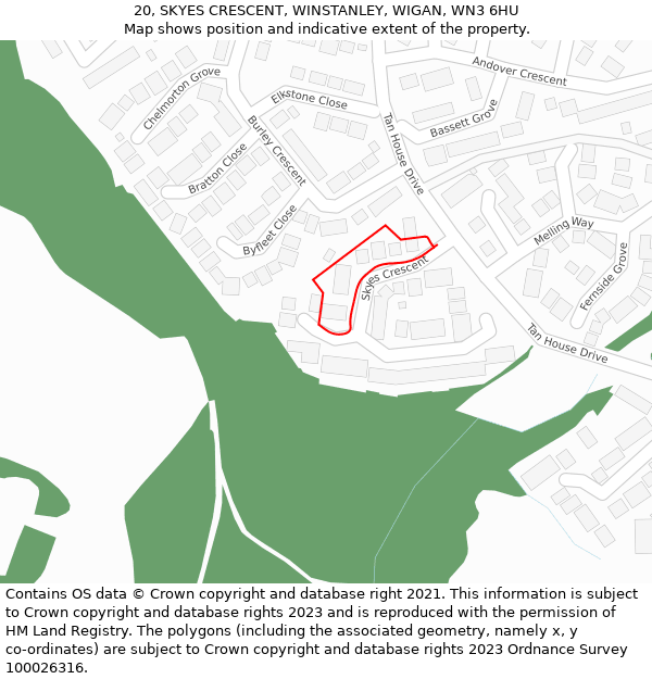 20, SKYES CRESCENT, WINSTANLEY, WIGAN, WN3 6HU: Location map and indicative extent of plot