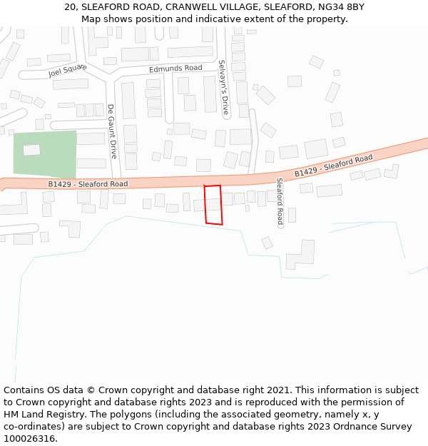 20, SLEAFORD ROAD, CRANWELL VILLAGE, SLEAFORD, NG34 8BY: Location map and indicative extent of plot