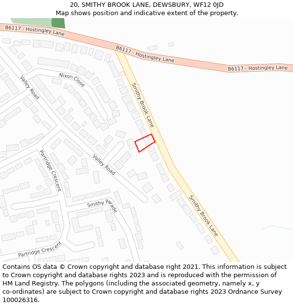 20, SMITHY BROOK LANE, DEWSBURY, WF12 0JD: Location map and indicative extent of plot