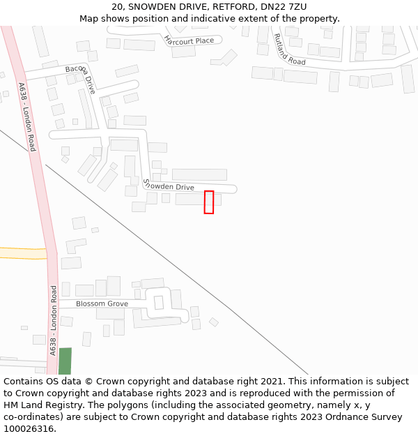 20, SNOWDEN DRIVE, RETFORD, DN22 7ZU: Location map and indicative extent of plot