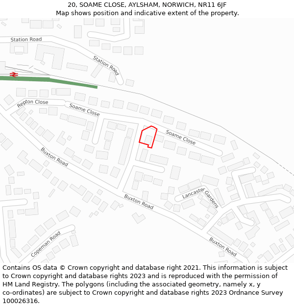 20, SOAME CLOSE, AYLSHAM, NORWICH, NR11 6JF: Location map and indicative extent of plot