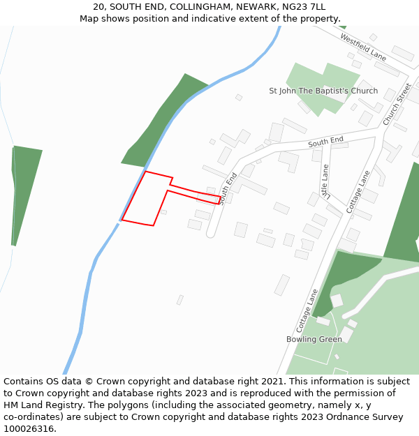20, SOUTH END, COLLINGHAM, NEWARK, NG23 7LL: Location map and indicative extent of plot