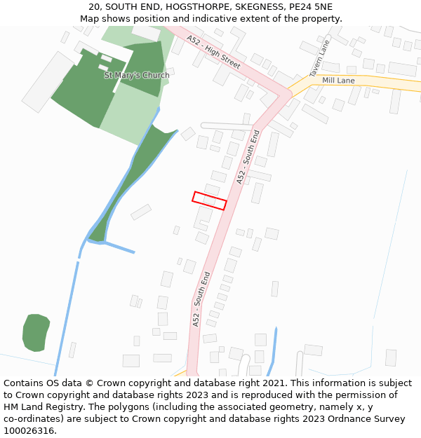 20, SOUTH END, HOGSTHORPE, SKEGNESS, PE24 5NE: Location map and indicative extent of plot