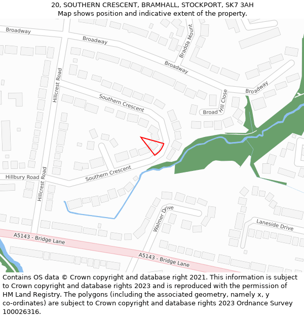 20, SOUTHERN CRESCENT, BRAMHALL, STOCKPORT, SK7 3AH: Location map and indicative extent of plot