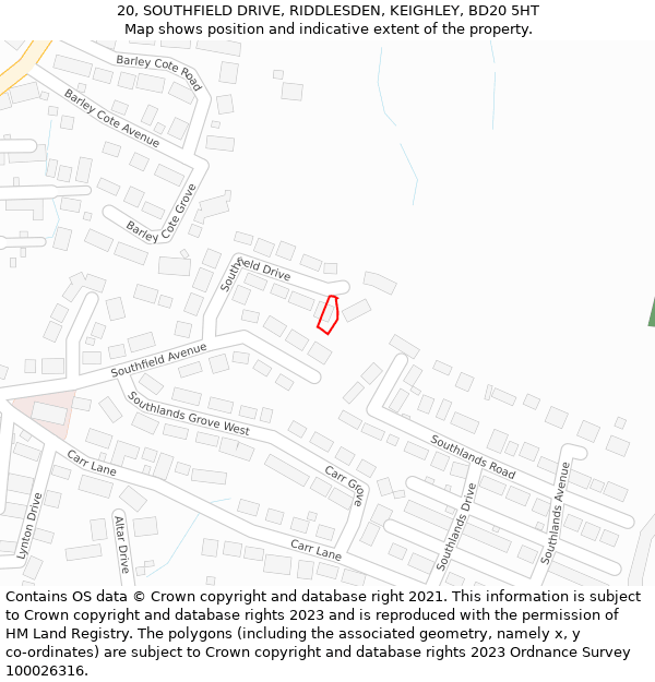 20, SOUTHFIELD DRIVE, RIDDLESDEN, KEIGHLEY, BD20 5HT: Location map and indicative extent of plot