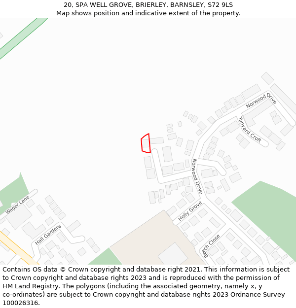 20, SPA WELL GROVE, BRIERLEY, BARNSLEY, S72 9LS: Location map and indicative extent of plot