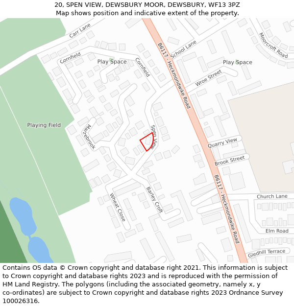 20, SPEN VIEW, DEWSBURY MOOR, DEWSBURY, WF13 3PZ: Location map and indicative extent of plot