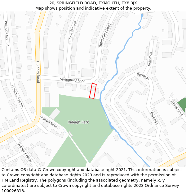 20, SPRINGFIELD ROAD, EXMOUTH, EX8 3JX: Location map and indicative extent of plot