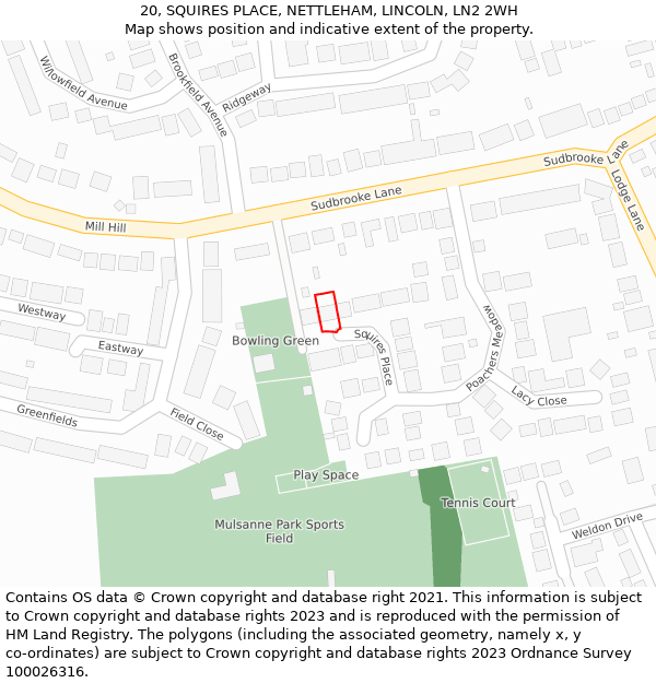 20, SQUIRES PLACE, NETTLEHAM, LINCOLN, LN2 2WH: Location map and indicative extent of plot