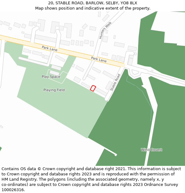 20, STABLE ROAD, BARLOW, SELBY, YO8 8LX: Location map and indicative extent of plot