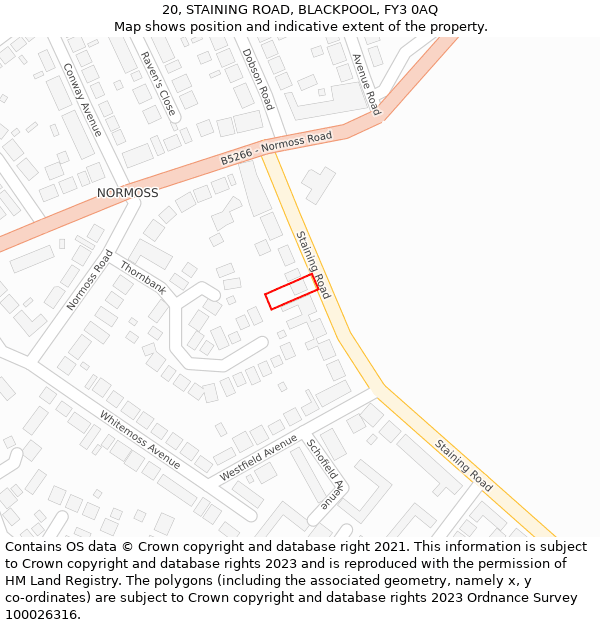 20, STAINING ROAD, BLACKPOOL, FY3 0AQ: Location map and indicative extent of plot