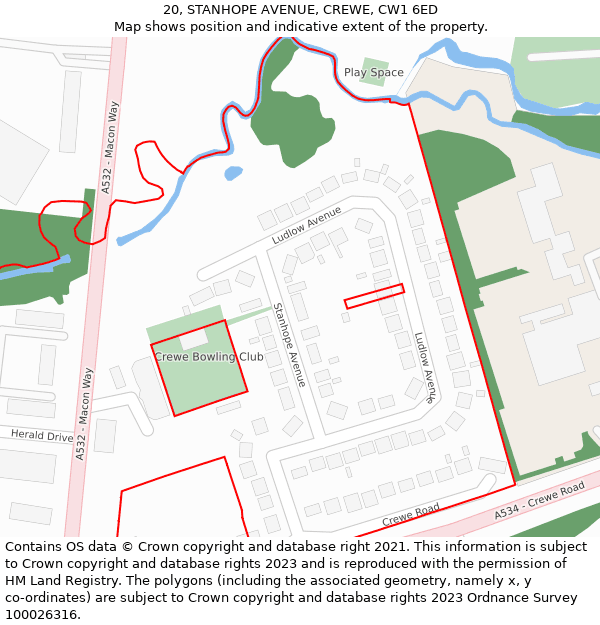 20, STANHOPE AVENUE, CREWE, CW1 6ED: Location map and indicative extent of plot