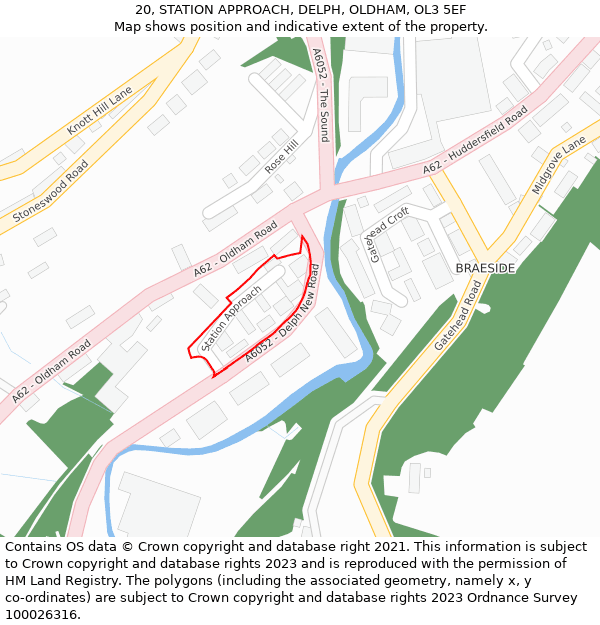 20, STATION APPROACH, DELPH, OLDHAM, OL3 5EF: Location map and indicative extent of plot