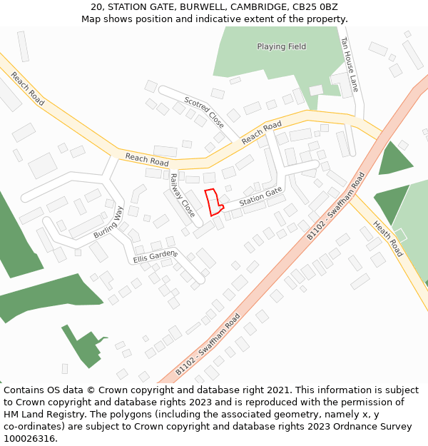 20, STATION GATE, BURWELL, CAMBRIDGE, CB25 0BZ: Location map and indicative extent of plot