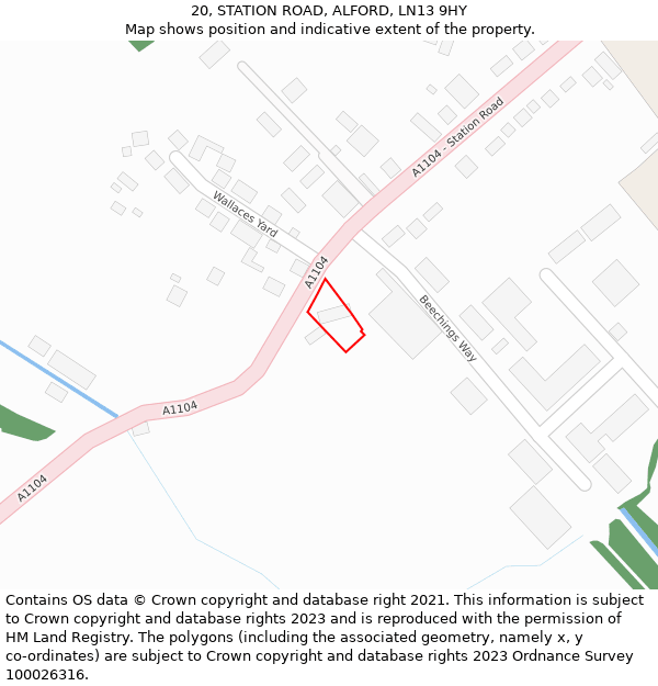 20, STATION ROAD, ALFORD, LN13 9HY: Location map and indicative extent of plot