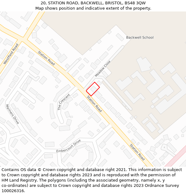 20, STATION ROAD, BACKWELL, BRISTOL, BS48 3QW: Location map and indicative extent of plot