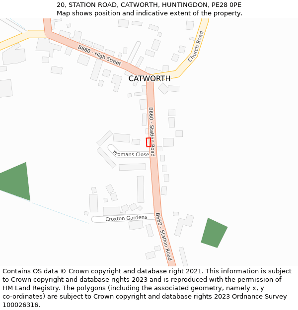 20, STATION ROAD, CATWORTH, HUNTINGDON, PE28 0PE: Location map and indicative extent of plot