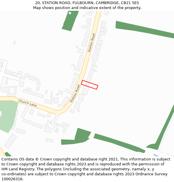 20, STATION ROAD, FULBOURN, CAMBRIDGE, CB21 5ES: Location map and indicative extent of plot