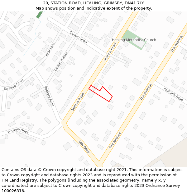 20, STATION ROAD, HEALING, GRIMSBY, DN41 7LY: Location map and indicative extent of plot