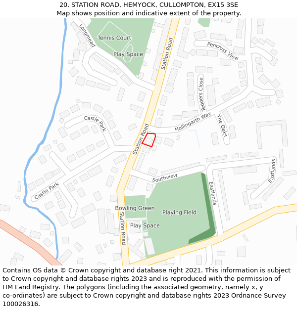 20, STATION ROAD, HEMYOCK, CULLOMPTON, EX15 3SE: Location map and indicative extent of plot