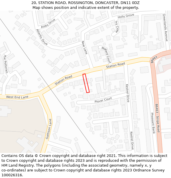 20, STATION ROAD, ROSSINGTON, DONCASTER, DN11 0DZ: Location map and indicative extent of plot