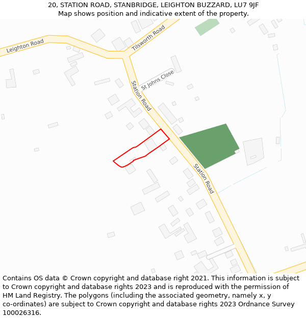20, STATION ROAD, STANBRIDGE, LEIGHTON BUZZARD, LU7 9JF: Location map and indicative extent of plot